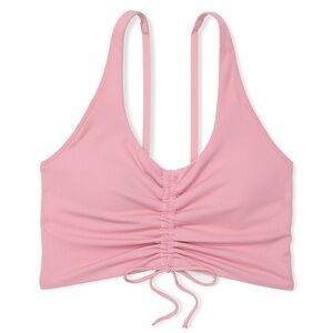 VS Pink Relay Ruched Plunge Sports Bra cameo pink size medium DD crop top